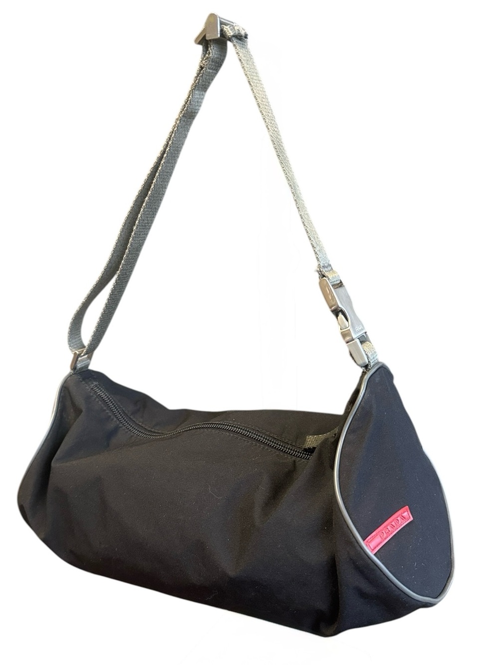 Vintage Y2K Prada Sport Logo Mini Duffel Barrel Bag Nylon Black Silver Hardware - Picture 2 of 14